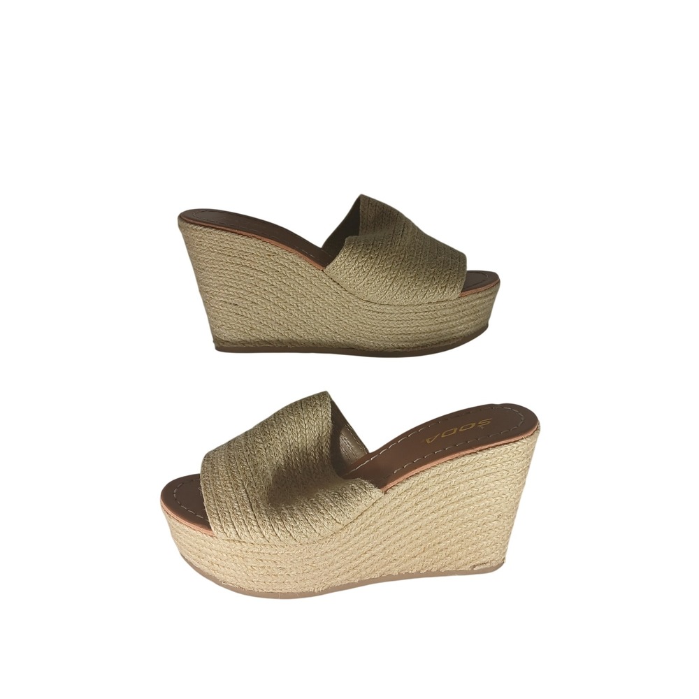 Soda Wedge Sandals 8.5 Tan Espadrille Platform Slide Boho Summer High Heel